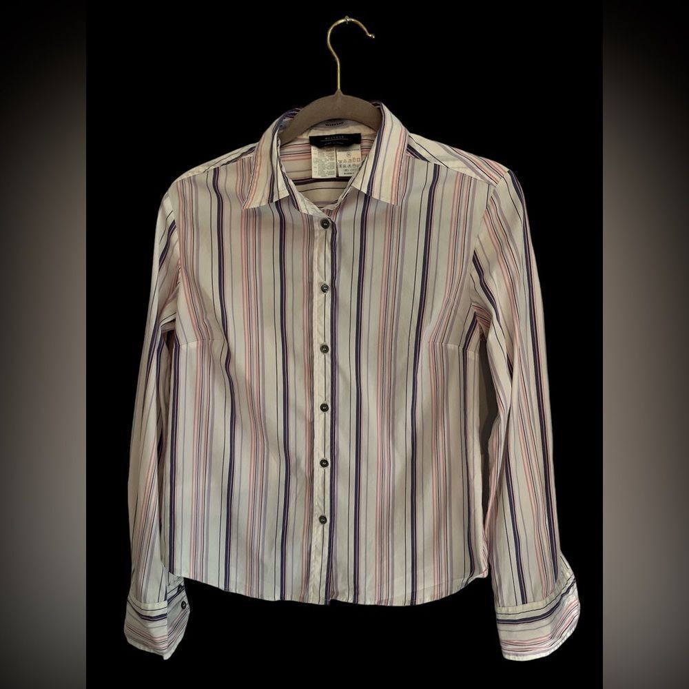 MaxMara White Button-Down Shirt with Pink and Blue Stripes